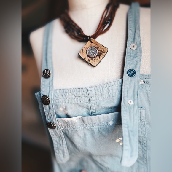 OOAK Vintage Spiderwear Sage Cotton Artisan Repurposed Overalls M/L - Picture 6 of 12